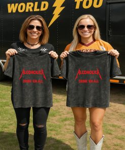 Alcoholica Drink Em All Acid Washed T Shirt Funny Metal Band Parody Tee 2 - CreativeDefind.com