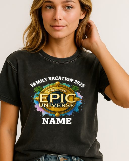 Custom Universal Epic Universe Family Vacation 2025 Shirt – Personalized Theme Park Trip Tee