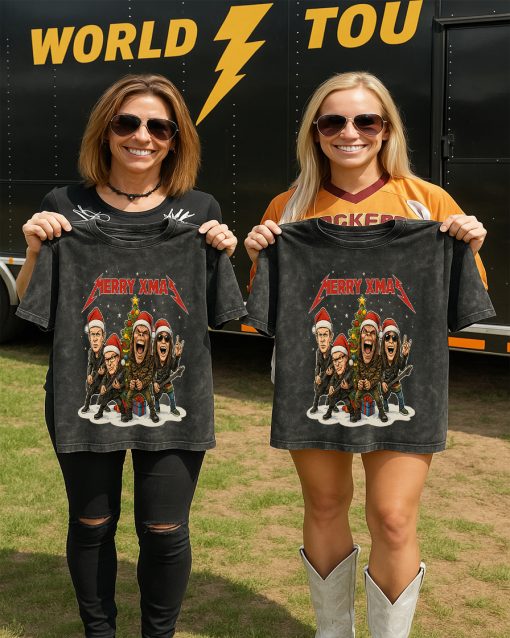 Funny Metallica Christmas T-Shirt: “Merry Xmas Krik” Parody Gift for Rock Fans 2D Acid Washed Shirts